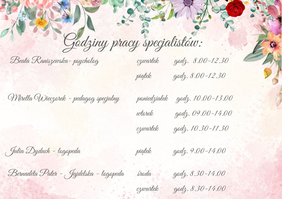 godziny pracy specjalistów