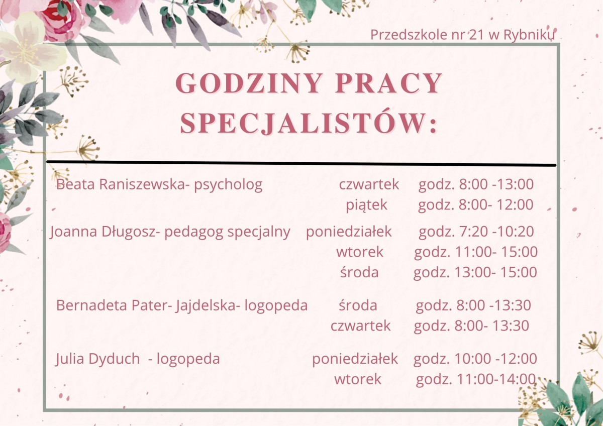 godziny pracy specjalistów